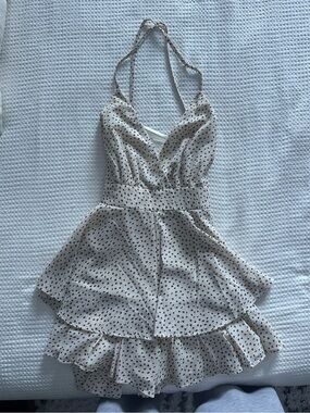 Oh Polly Cream and Brown Romper Playsuit with Tiered Skirt
